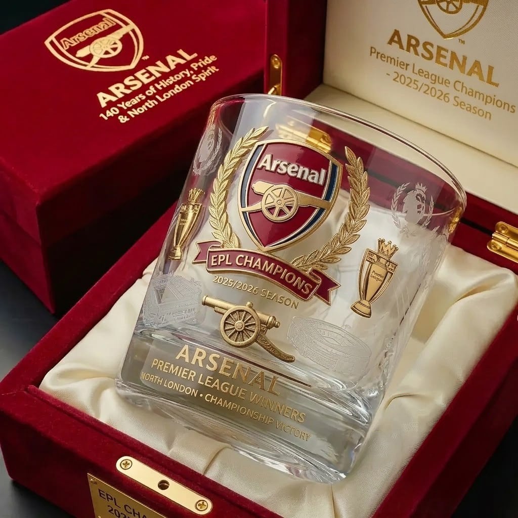 Arsenal Premier League Champions 2025 2026 Season Whiskey Glass Arsenal FC Merch Father Gifts