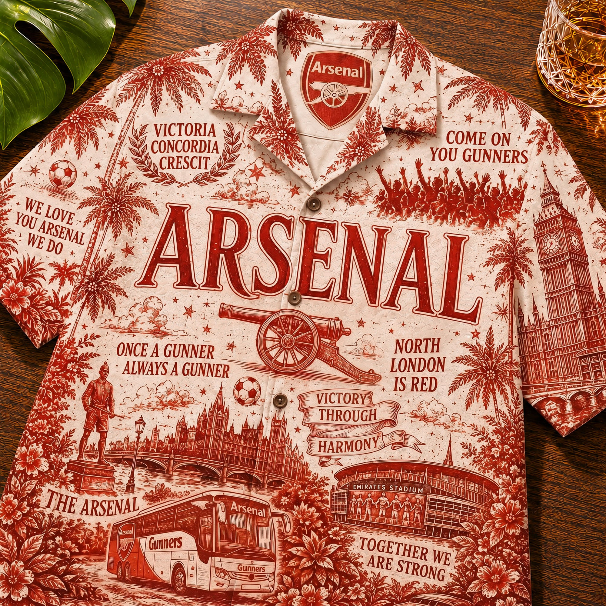 Arsenal Victory Pattern Hawaiian Shirt 2026 Arsenal FC Merch Great Gifts For Dad