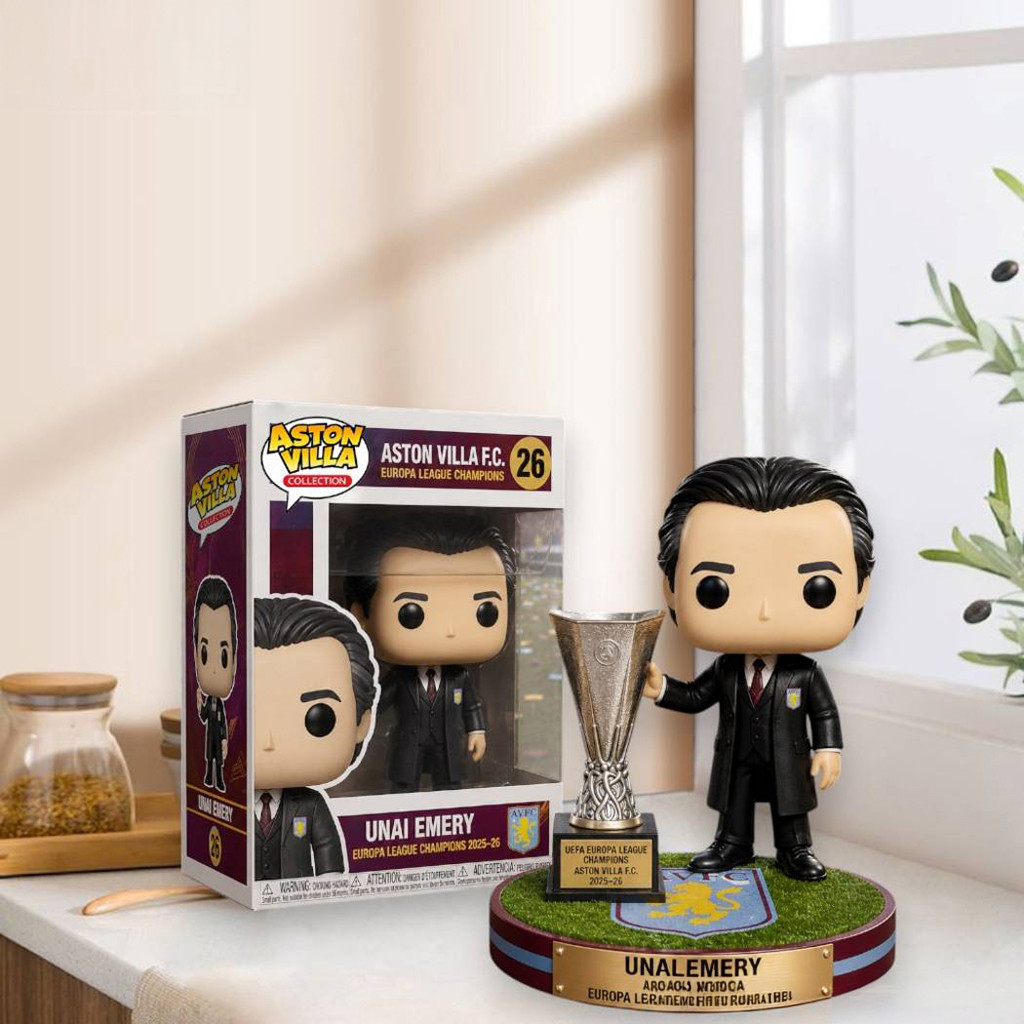 Aston Villa FC Unai Emery Manager 5th Europa League Funko Pop Aston Villa Champions Merch