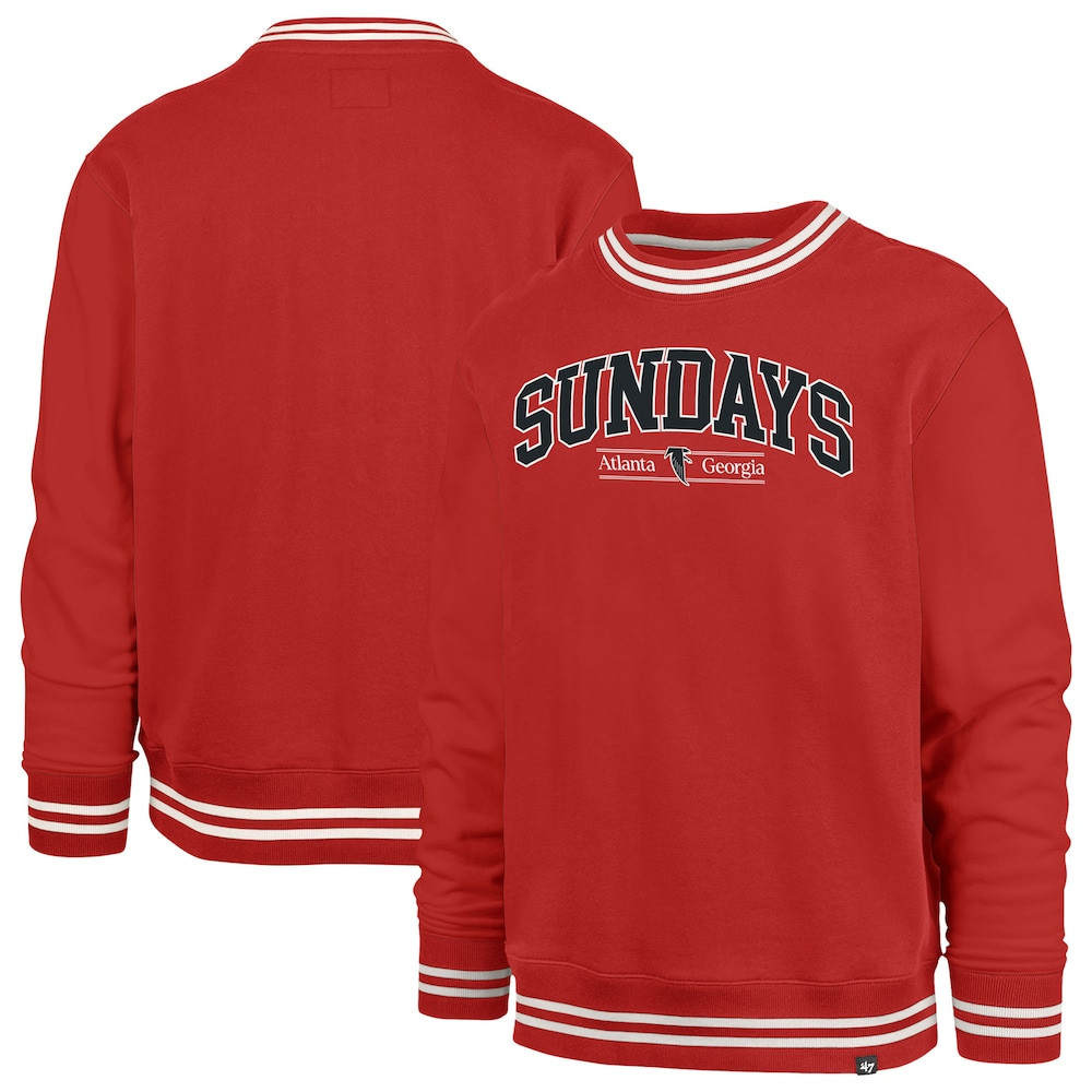Atlanta Falcons Merch - Men's '47 Sundays Clubhouse View Sierra Fleece Pullover Sweatshirt, Red - Cool Football Gift Ideas
