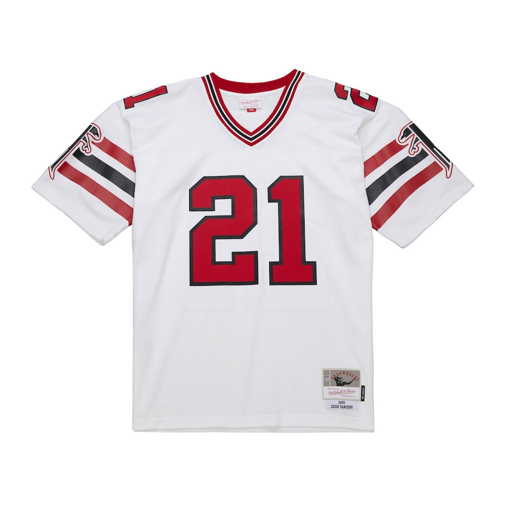 Atlanta Falcons Merch - Men's Deion Sanders 1989 Legacy Replica Jersey, White - Mitchell & Ness - Best Birthday Gift For Football Lovers