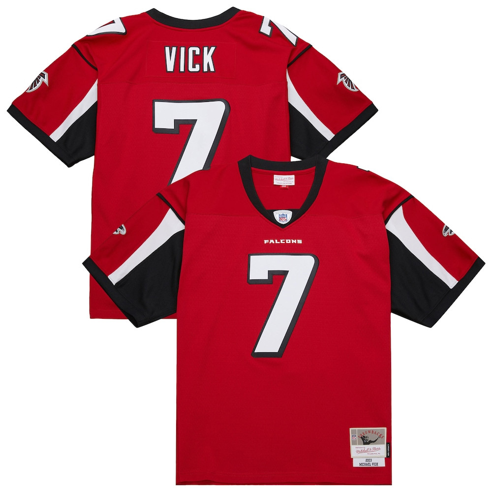 Atlanta Falcons Merch - Men's Michael Vick 2003 Legacy Replica Jersey, Red - Mitchell & Ness - Best Presents For Football Lovers