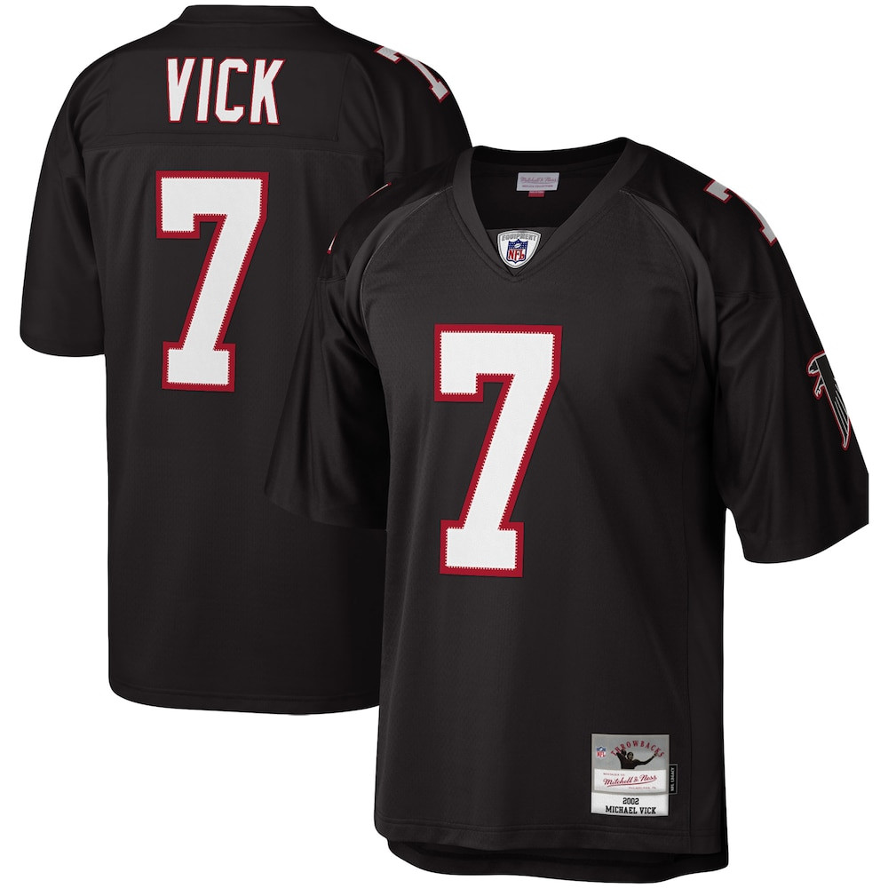 Atlanta Falcons Merch - Men's Michael Vick Legacy Replica Jersey, Black - Mitchell & Ness - Football Based Gifts