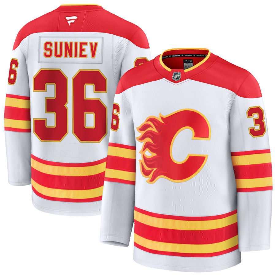 Aydar Suniev Calgary Flames 2025 Away Jersey - White 1 Aydar Suniev Calgary Flames 2025 Away Jersey - White