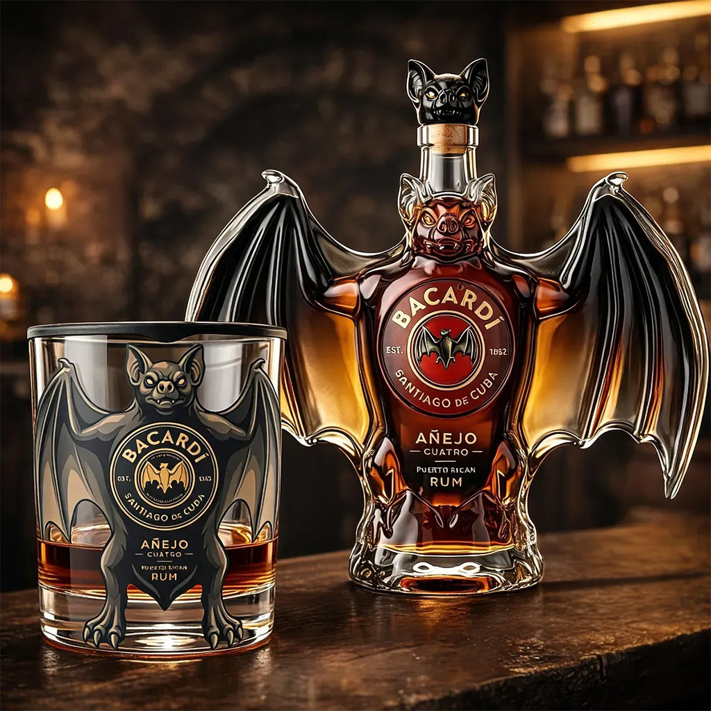 BACARDI Rum Sculpted Bat Whiskey Glass Best Father's Day Gifts For Grandpa