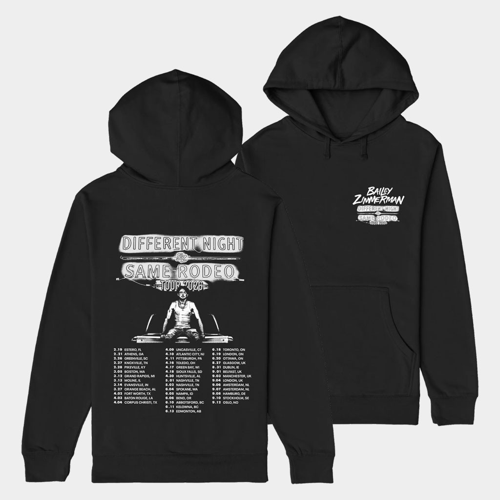 Bailey Zimmerman Merch Different Night Same Rodeo 2026 Tour Black Hoodie Gifts For Music Lovers