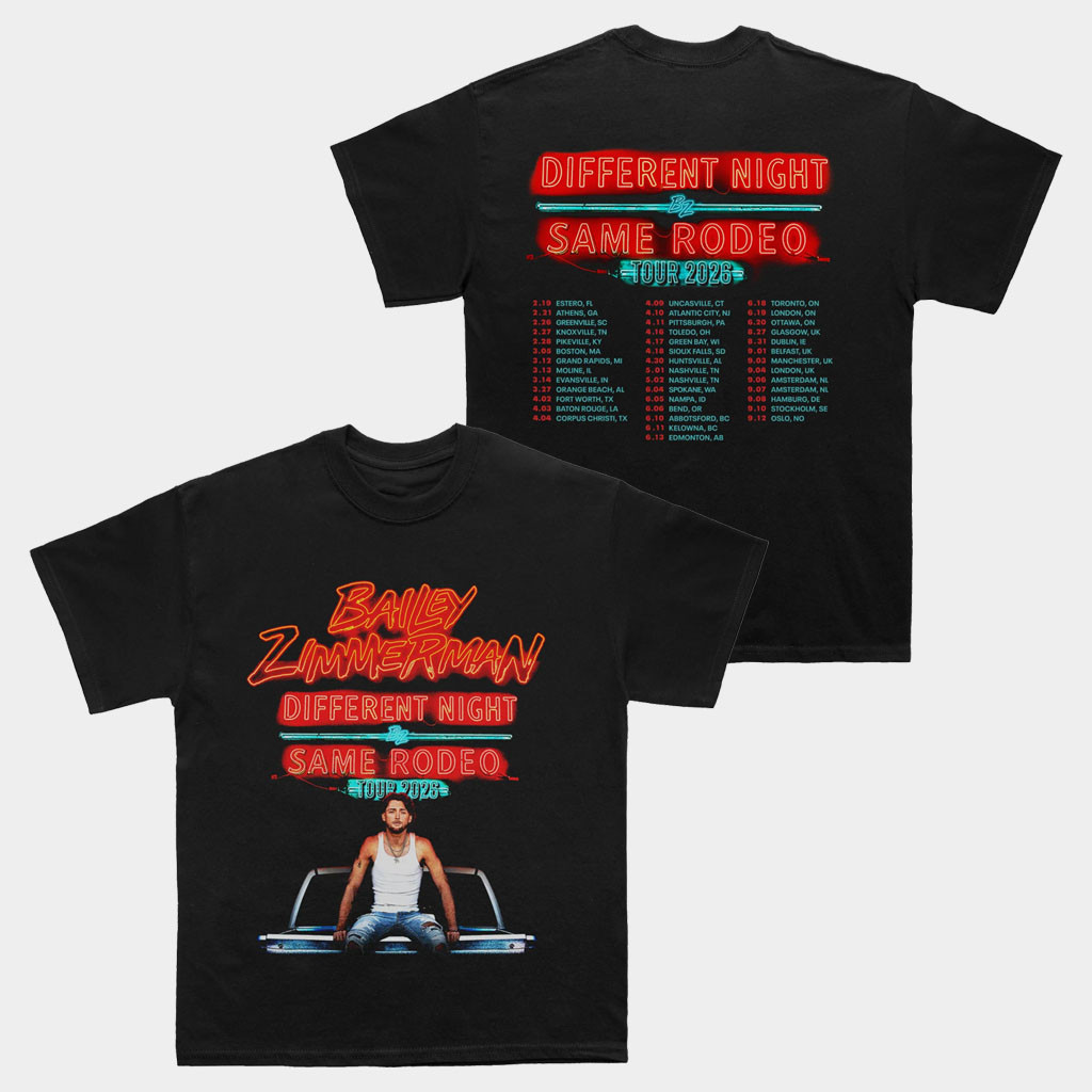 Bailey Zimmerman Merch Different Night Same Rodeo 2026 Tour Black T-Shirt Gift For Music Fans