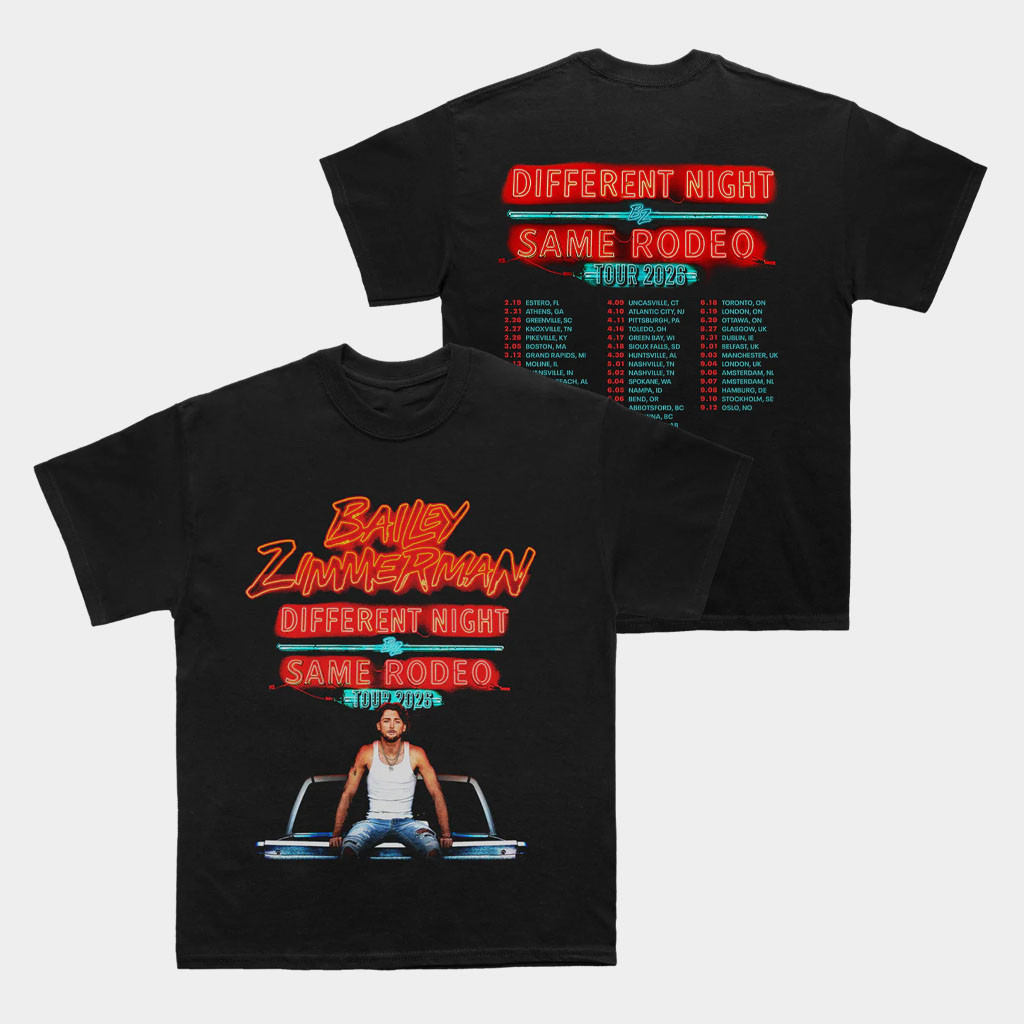 Bailey Zimmerman Merch Different Night Same Rodeo Tour 2026 Black T-Shirt Gifts For Friends