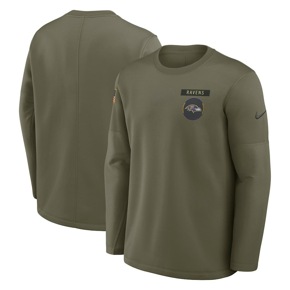 Baltimore Ravens 2025 Salute to Service Sideline Coaches Therma-FIT Long Sleeve Shirt - Olive