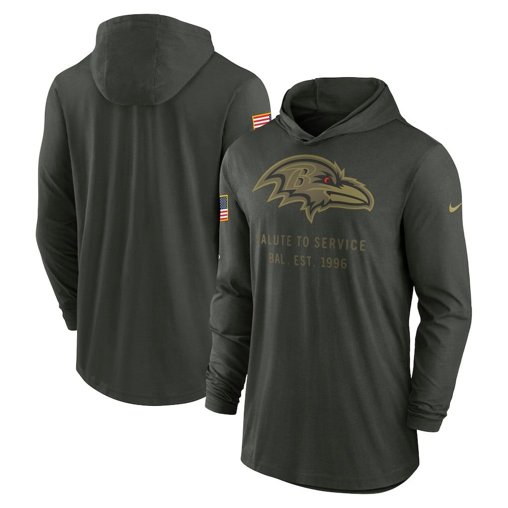 Baltimore Ravens 2025 Salute to Service Sideline Dri-FIT Lightweight Hooded Pullover - Forest Green