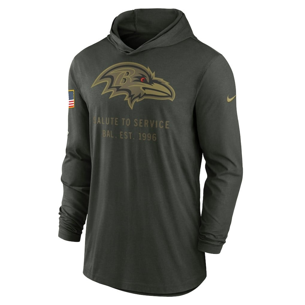 Baltimore Ravens 2025 Salute to Service Sideline Dri-FIT Lightweight Hooded Pullover - Forest Green - Image 2
