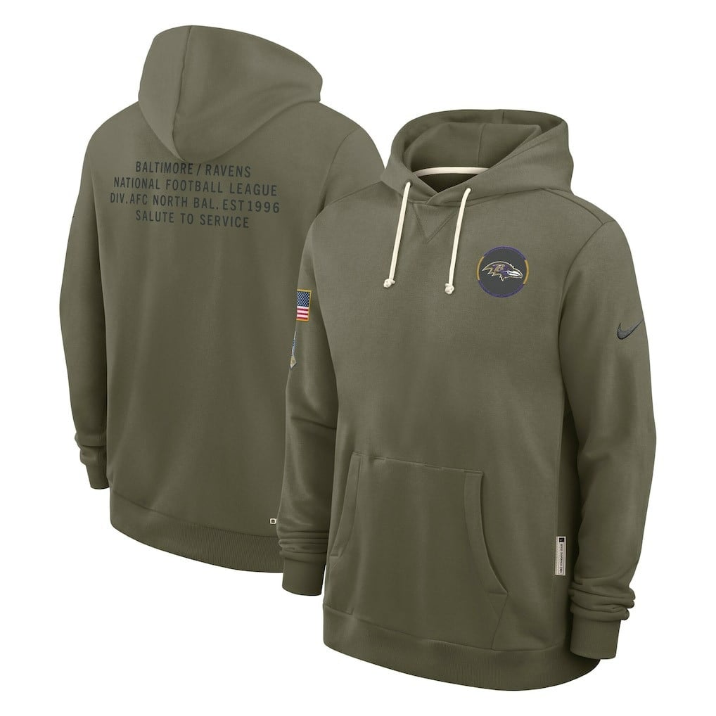 Baltimore Ravens 2025 Salute to Service Sideline Standard Issue Dri-FIT Hoodie - Olive