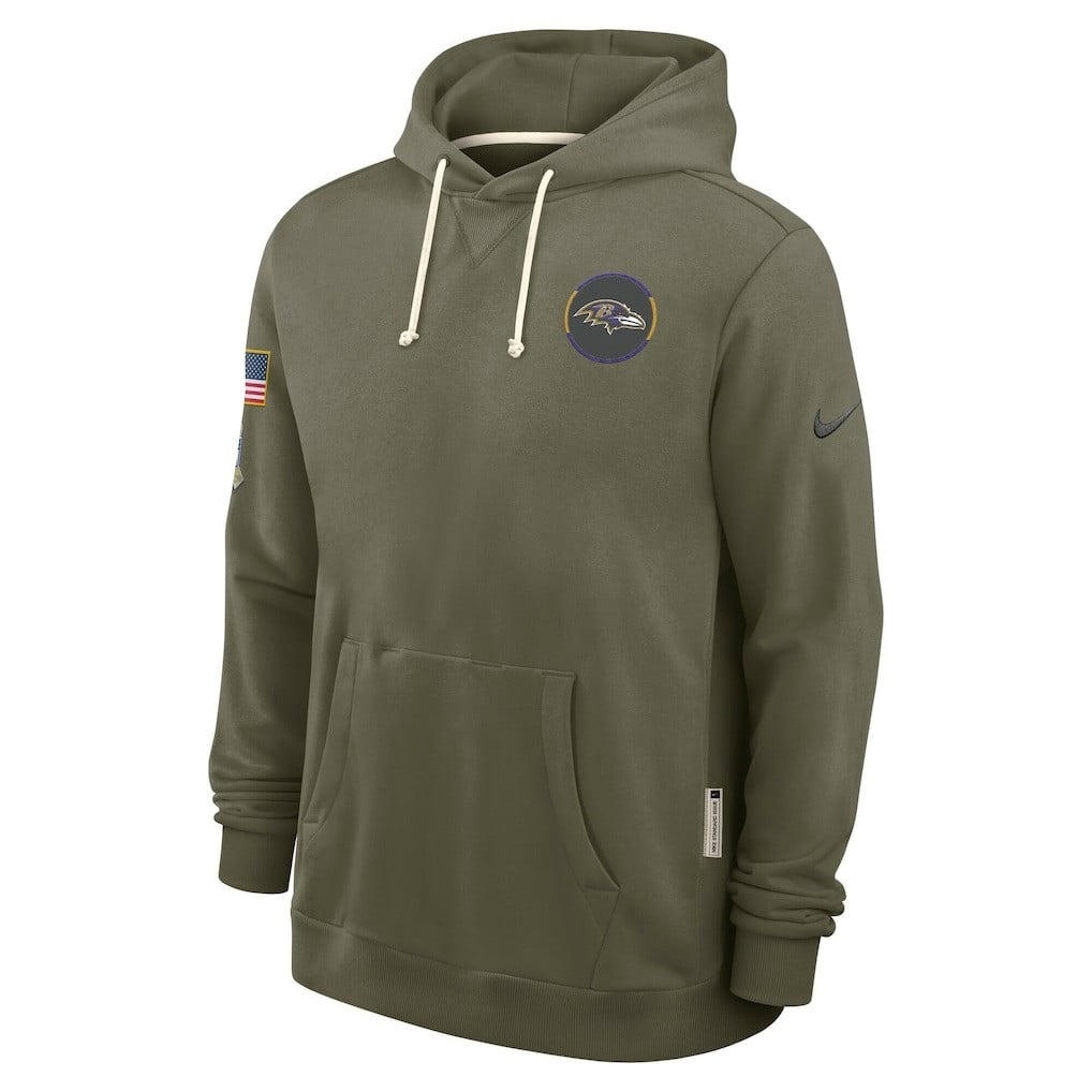Baltimore Ravens 2025 Salute to Service Sideline Standard Issue Dri-FIT Hoodie - Olive - Image 2