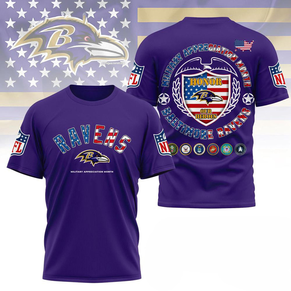 Baltimore Ravens 2026 Military Appreciation Month T-Shirt Ravens Merch Gifts For Veteran