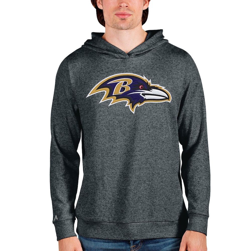 Baltimore Ravens Merch - Men's Heathered Team Absolute Pullover Hoodie, Charcoal - Antigua - Good Gifts For Football Fans