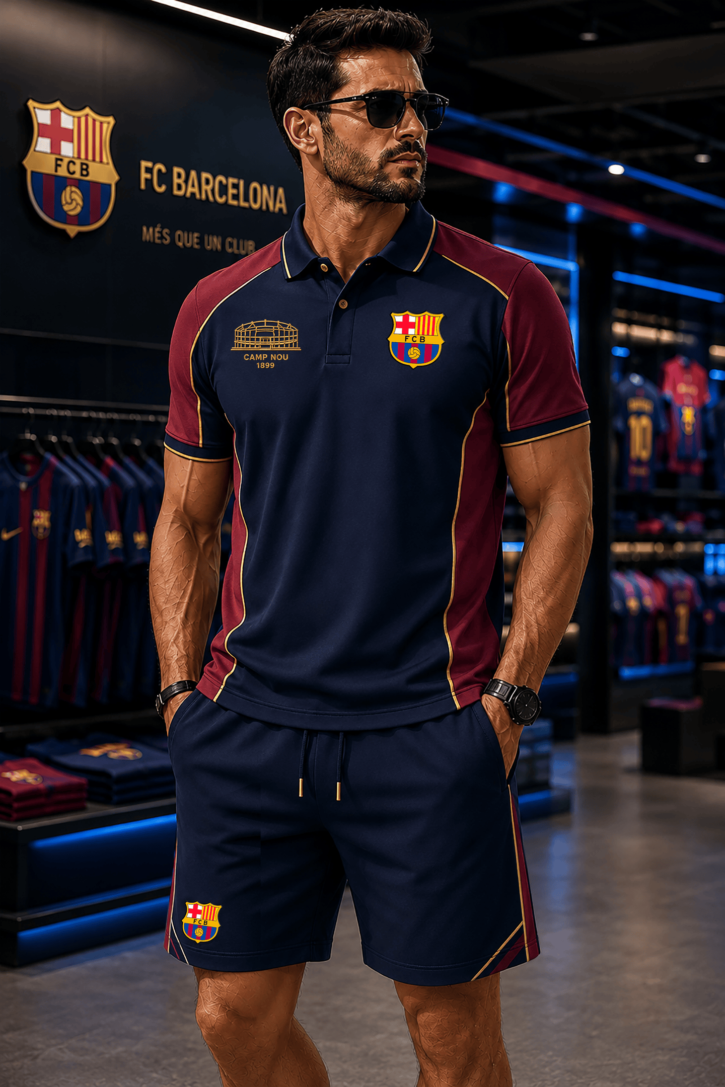 Barca FC Stadium Sport Polo Shirt And Shorts Barca FC Merch Unique Gift For Him