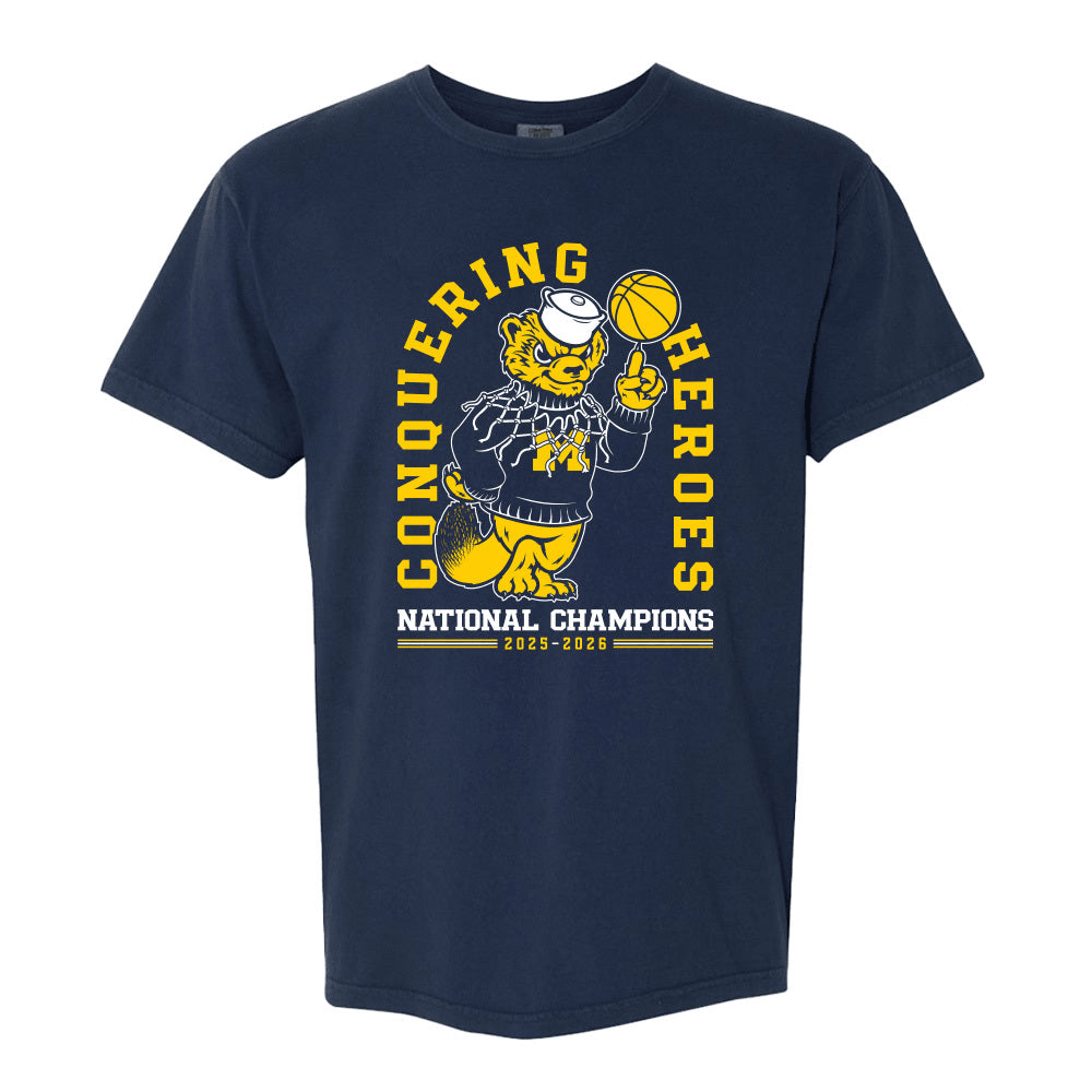 Barstool Michigan Merch Conquering Heroes Basketball T-Shirt Michigan National Champions Merch