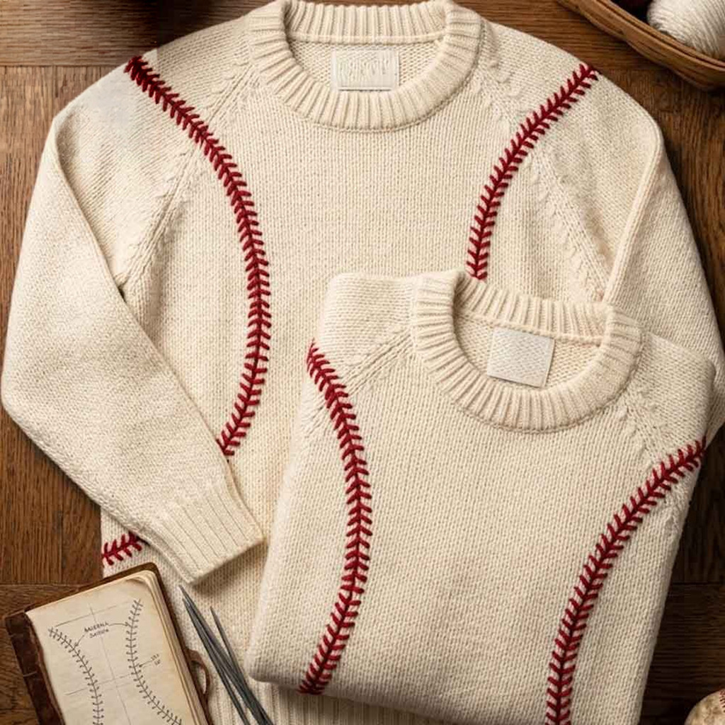 Baseball Stitch Sweater With Red Seam Detail Apparel Gifts For Baseball Lovers