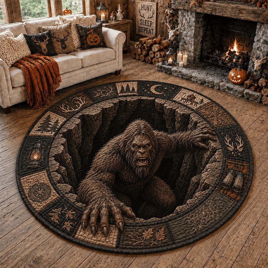Bigfoot Sasquatch Halloween Quilted Round Rug Living Room Decor Gifts For Bigfoot Lovers