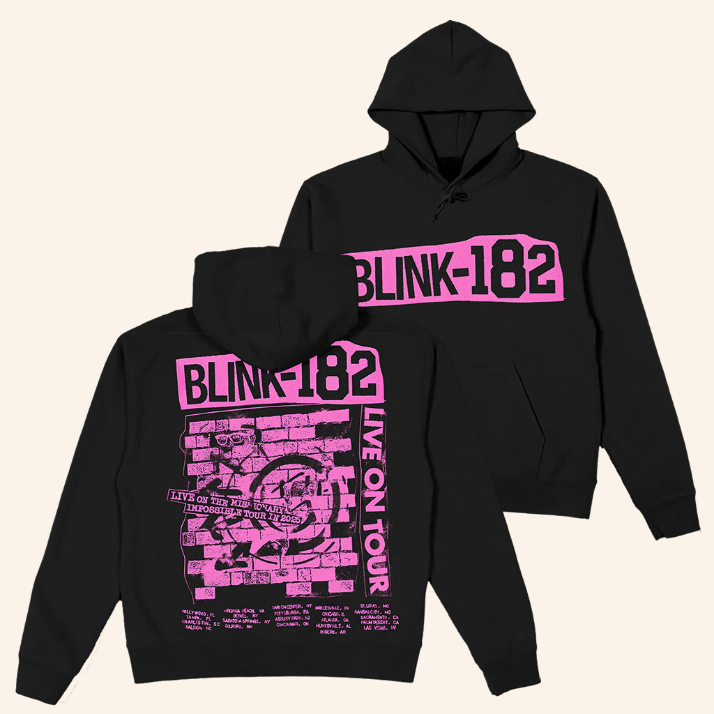 Blink 182 Merch Missionary Impossible Pink Brick Wall Hoodie Gifts For Rock Music Lovers