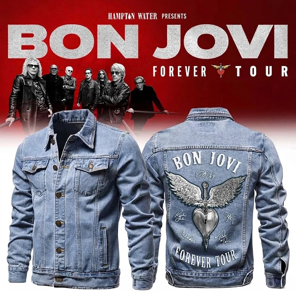 Bon Jovi Forever Tour 2026 Denim Jacket Signature Bon Jovi Merch Present For Rock Band Fans