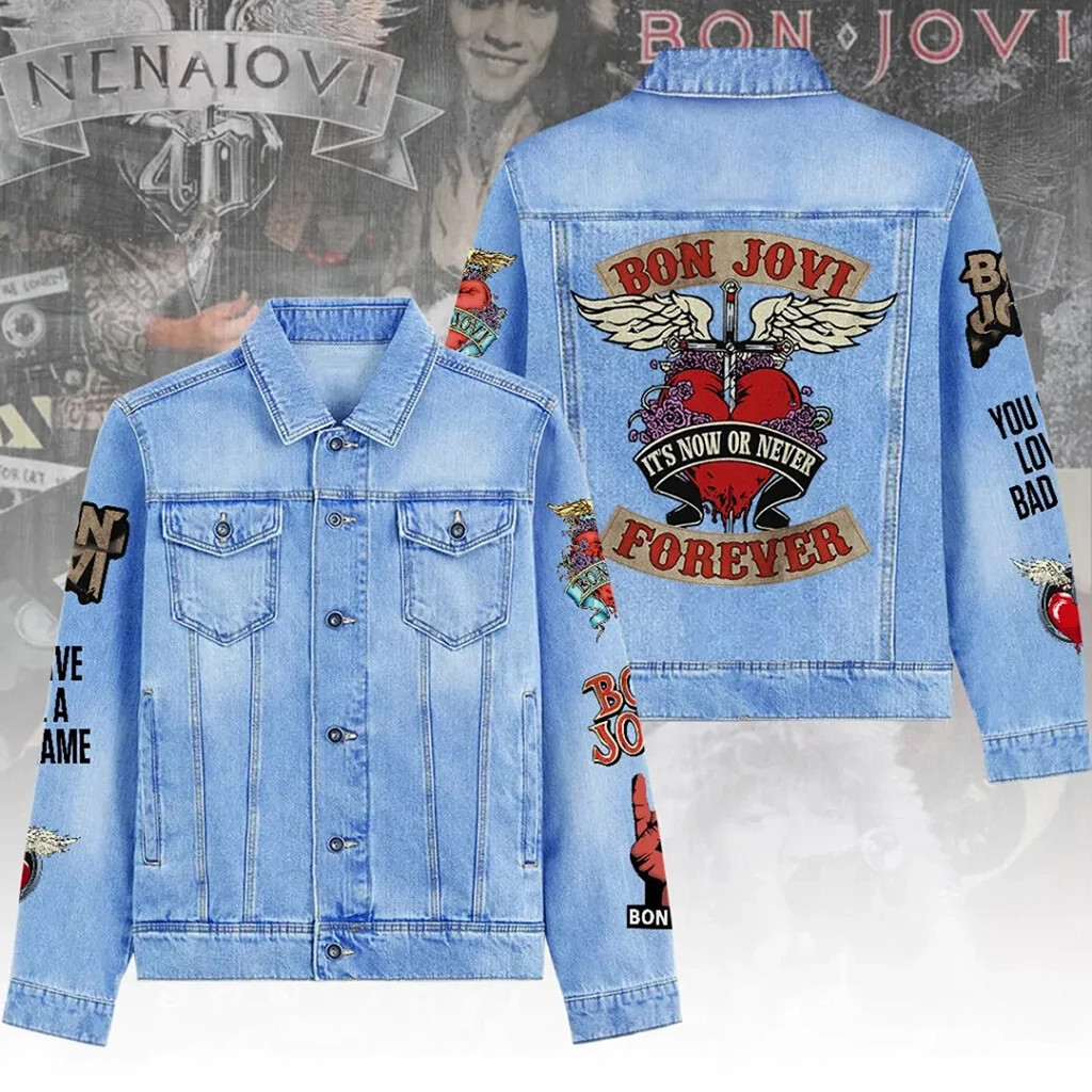 Bon Jovi Forever Tour 2026 Signature Denim Jacket It's Now Or Never Bon Jovi Merch Fan Gifts