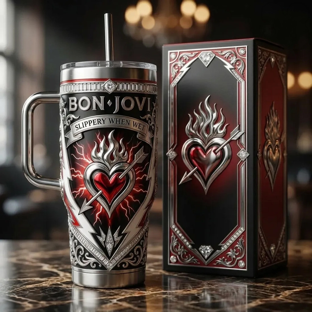 Bon Jovi Slippery When Wet Rock Band 40oz Stanley Tumbler Bon Jovi Merch Gifts For Fathers