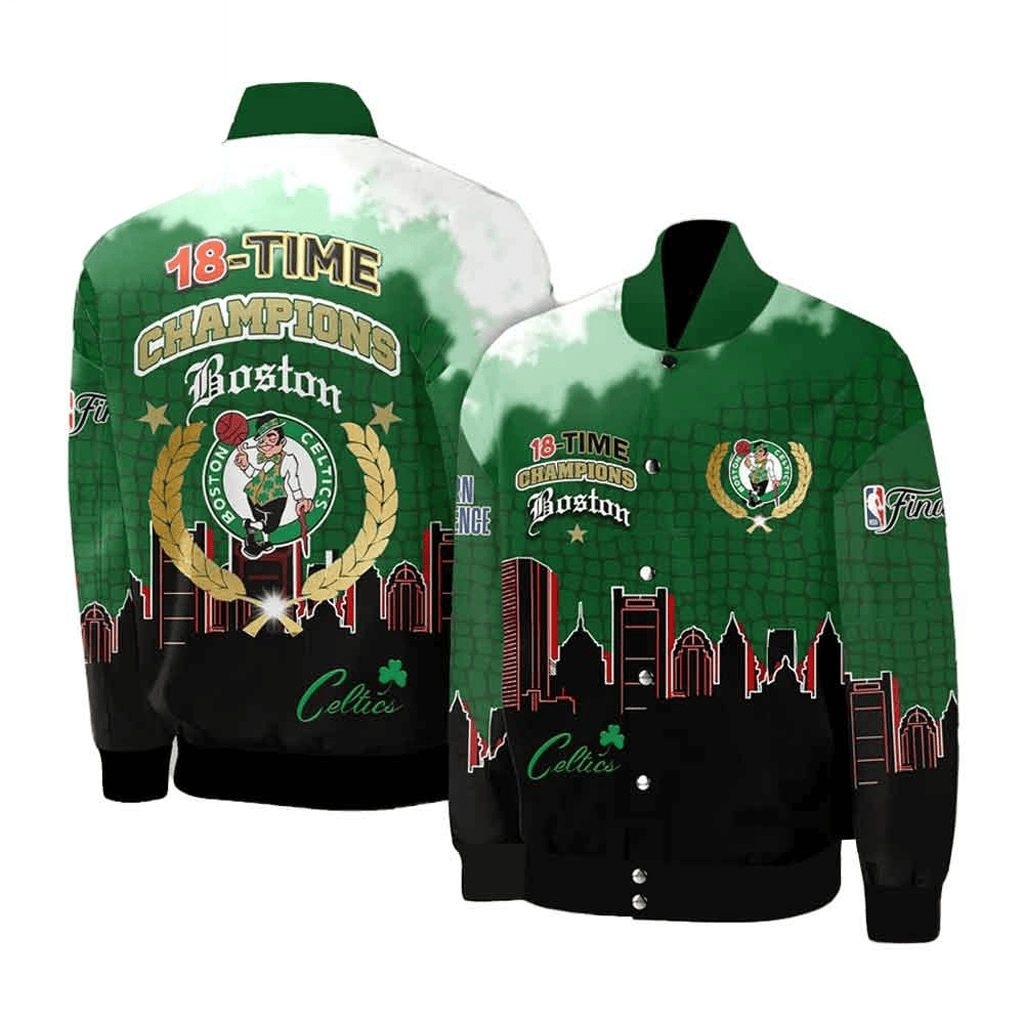 Boston Celtics 18 Time Champions Varsity Jacket Boston Celtics Merch Gifts For Basketball Fan