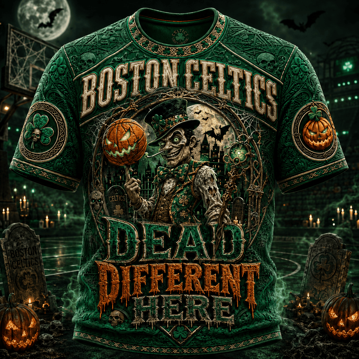 Boston Celtics Halloween Merch Dead Different Here T-Shirt Halloween Gifts For Guys