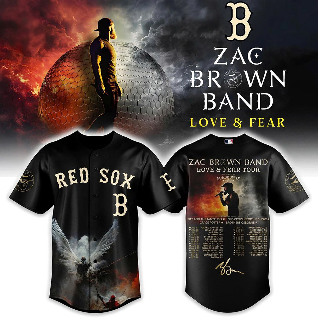 Boston Red Sox x Zac Brown Band Love And Fear Baseball Jersey Red Sox Merch Gift For Fan