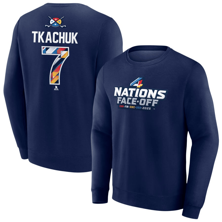 Brady Tkachuk 2025 4 Nations Face-Off Pick-A-Player Pullover Navy Sweatshirt