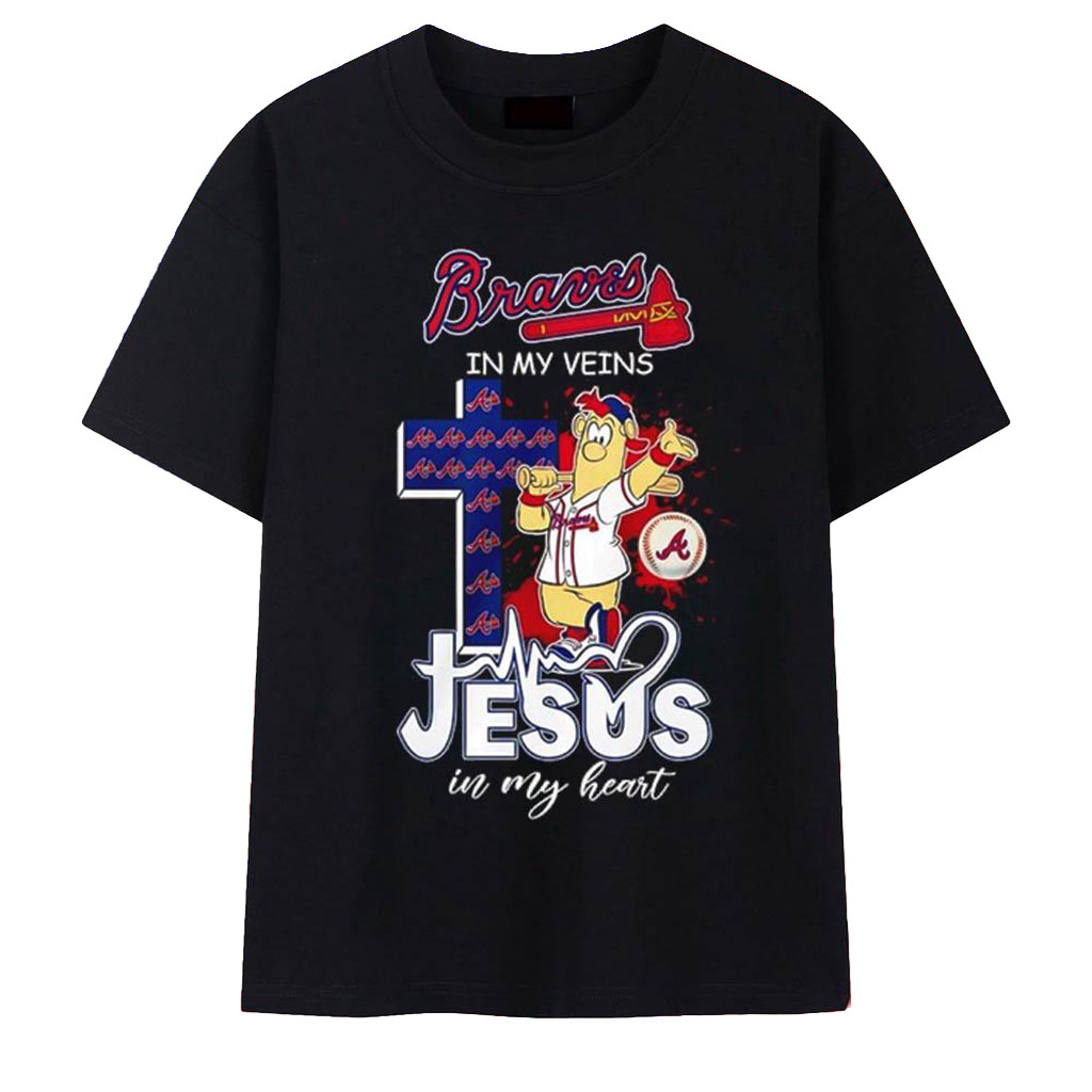 Braves In My Veins Jesus In My Heart Mascot T-Shirt 2026 Atlanta Braves Merch Christian Gifts