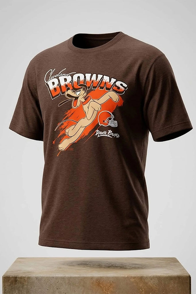 Browns Disney Collab Merch Cleveland Browns Dawg Pound Pluto T-Shirt Football Fan Gifts