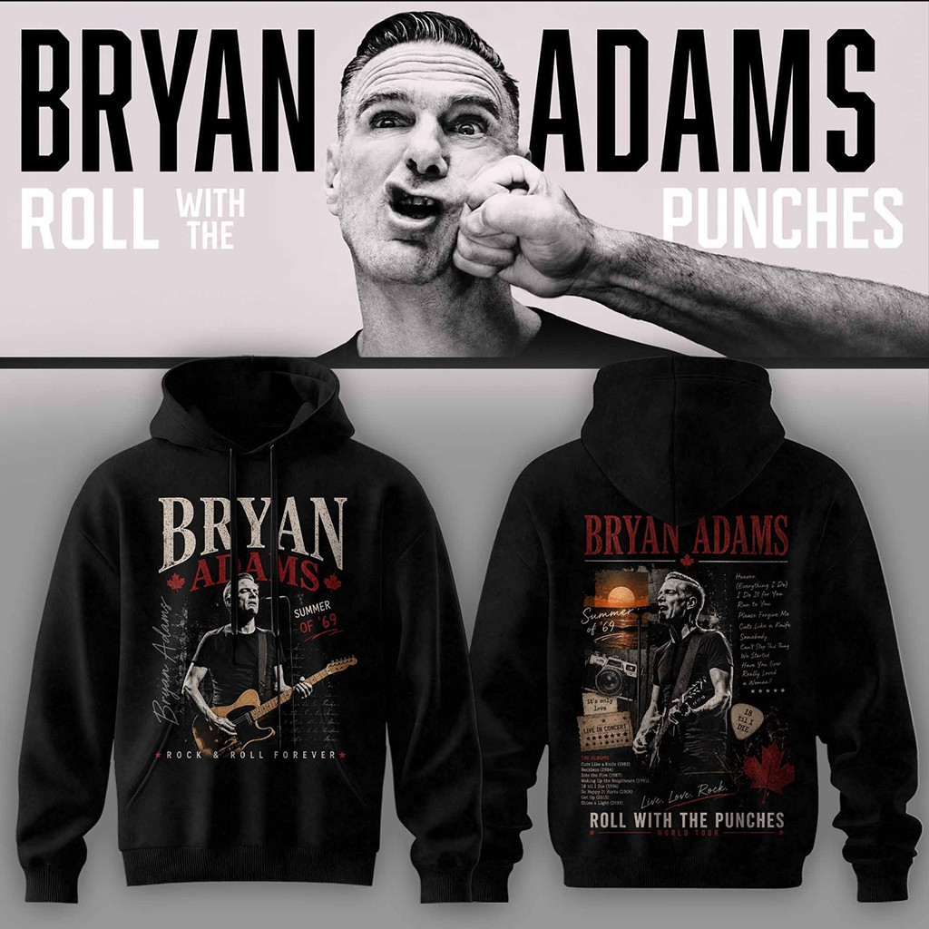 Bryan Adams 2026 Roll With The Punches Tour Hoodie Bryan Adams Merch Music Gifts For Guys