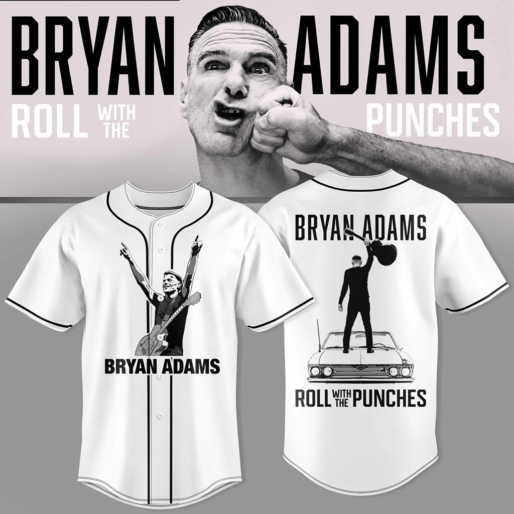 Bryan Adams Roll With The Punches Tour Baseball Jersey White Bryan Adams Merch 2026 Fan Apparel