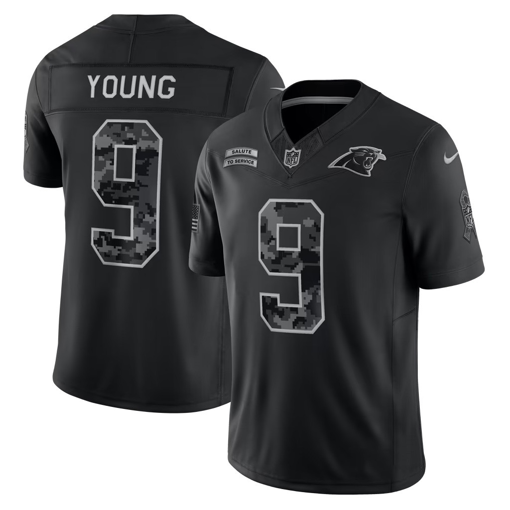 Bryce Young #9 Black Football Jersey Carolina Panthers 2026 Salute To Service Collection NFL Merch