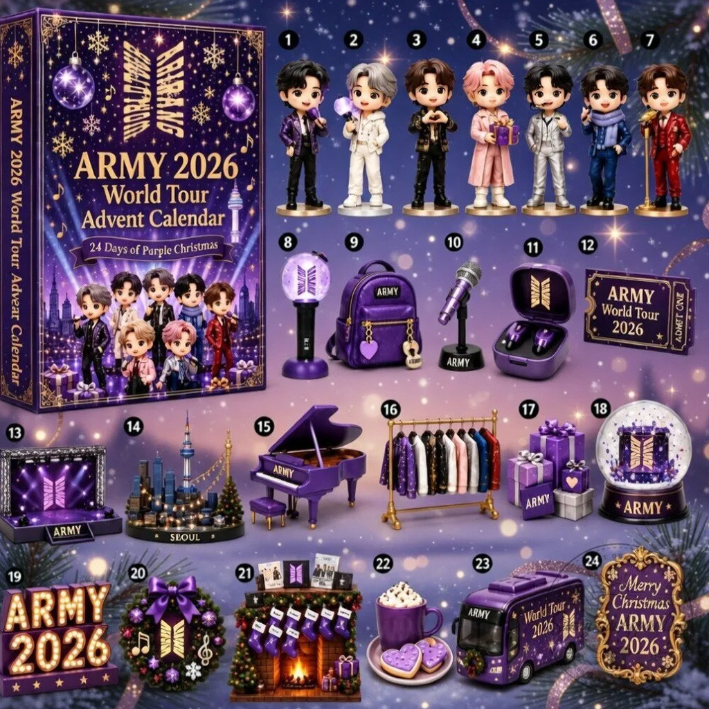 BTS Army Arirang World Tour 2026 Advent Calendar 24 Days Of Purple Christmas Ornaments BTS Merch