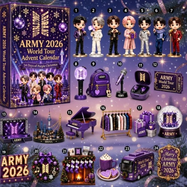 BTS Army Arirang World Tour 2026 Advent Calendar 24 Days Of Purple Christmas Ornaments BTS Merch - Image 2