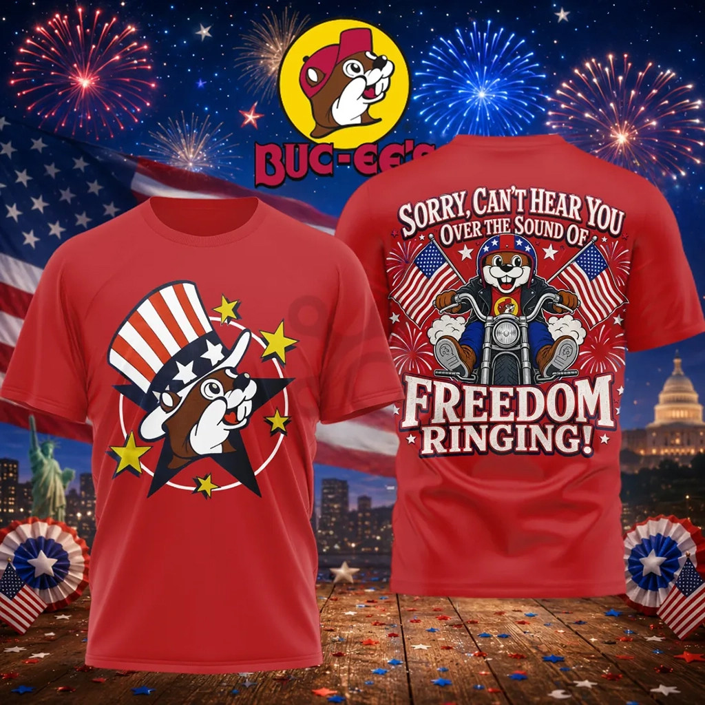 Buc Ee's Sorry Can't Hear You Over The Sound Of Freedom Ringing T-Shirt Patriotic Red Shirt