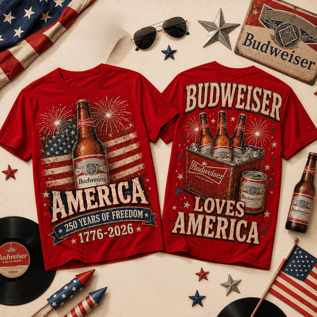 Budweiser 250 Years of Freedom 1776 2026 America T-Shirt Fourth Of July Outfits Dad Gifts