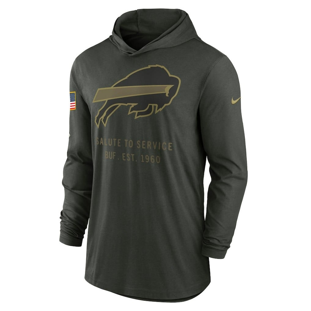 Buffalo Bills 2025 Salute to Service Sideline Dri-FIT Lightweight Hooded Pullover - Forest Green - Image 2