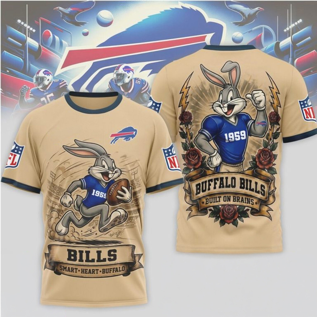 Buffalo Bills Bugs Bunny Smart Heart Built On Brains T-Shirt Buffalo Bills Merch Fan Gift Ideas