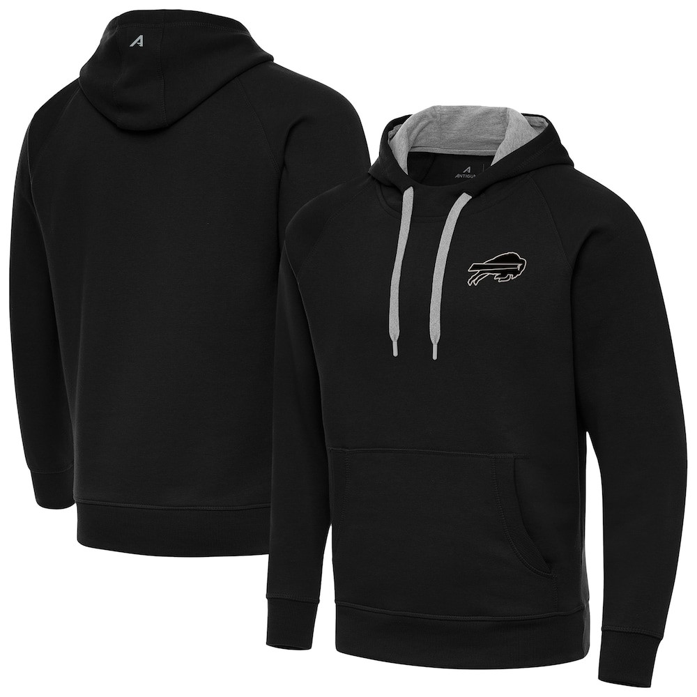 Buffalo Bills Merch - Men's Brushed Carbon Victory Pullover Hoodie, Black - Antigua - American Football Gifts