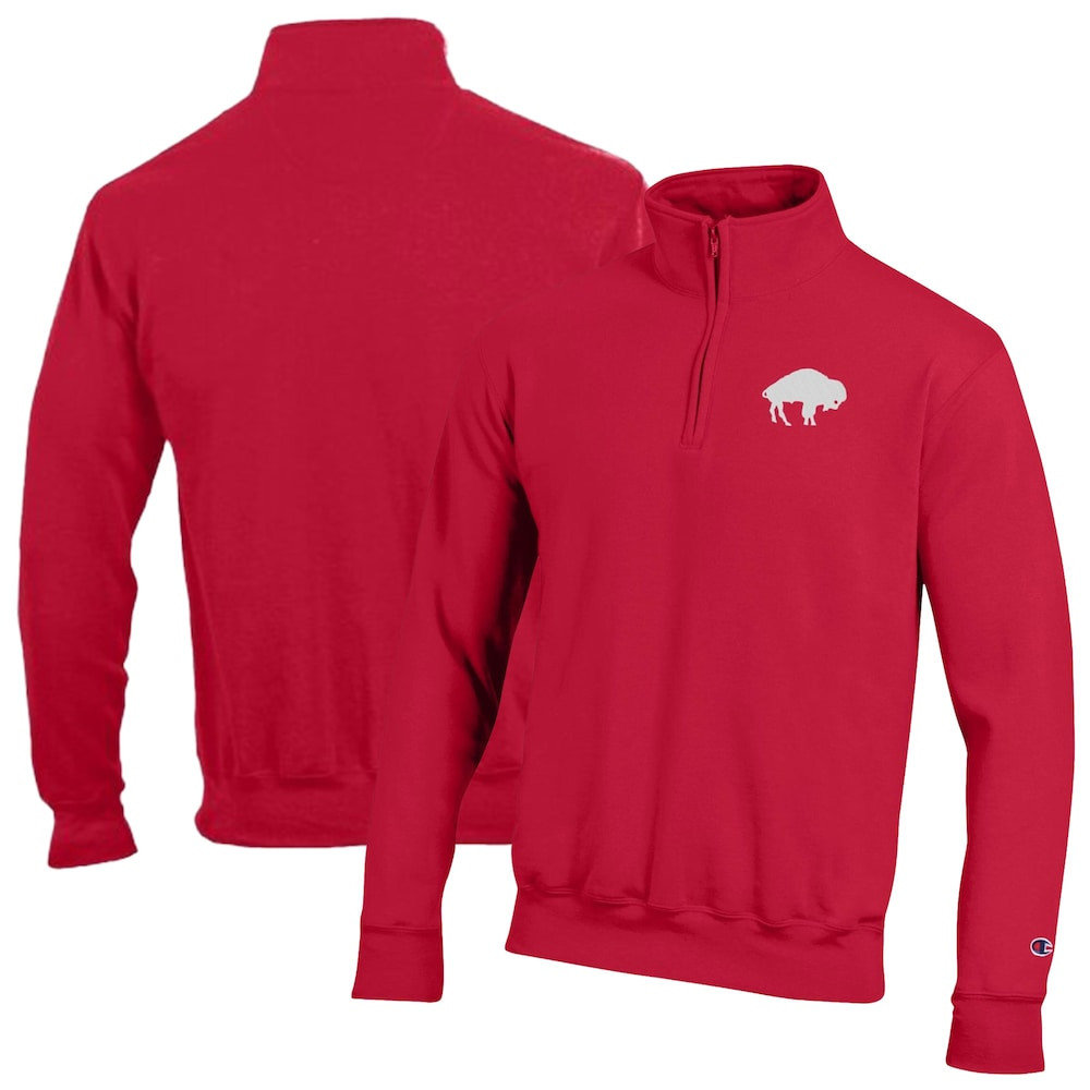 Buffalo Bills Merch - Men's Champion Powerblend Quarter-Zip Pullover, Red - Good Football Gifts