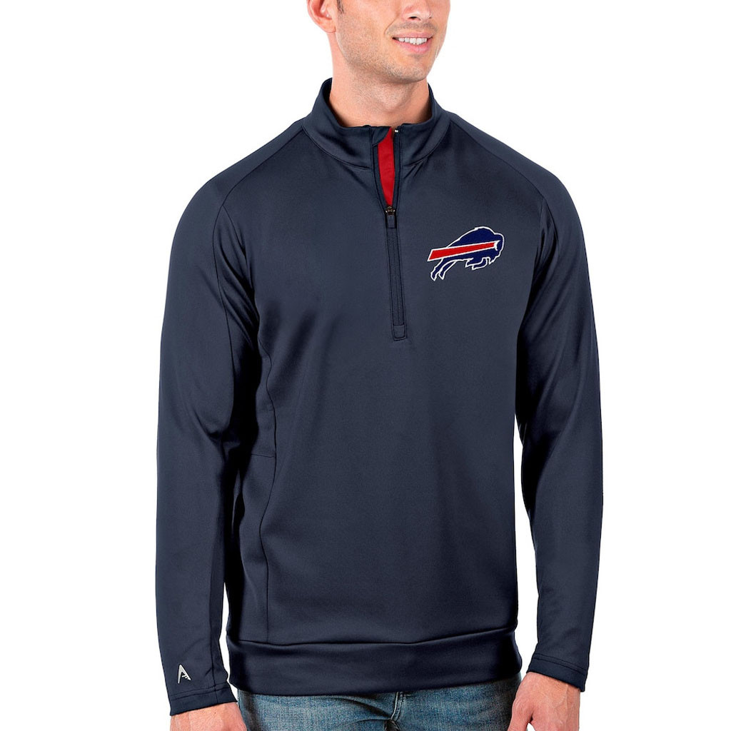 Buffalo Bills Merch - Men's Generation Quarter-Zip Pullover Jacket, Red Navy - Antigua - Gifts For American Football Fans