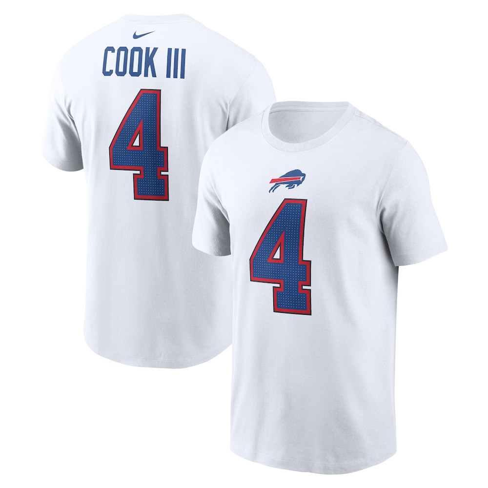 Buffalo Bills Merch - Men's James Cook III Name & Number T-Shirt, White - Football Fan Gear