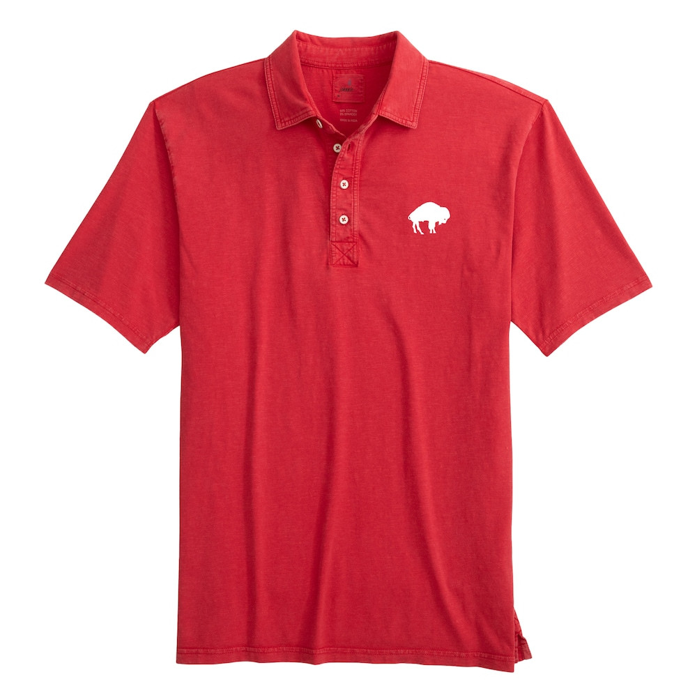 Buffalo Bills Merch - Men's johnnie-O Throwback Coastal Wash Polo, Red - Cool Football Gifts