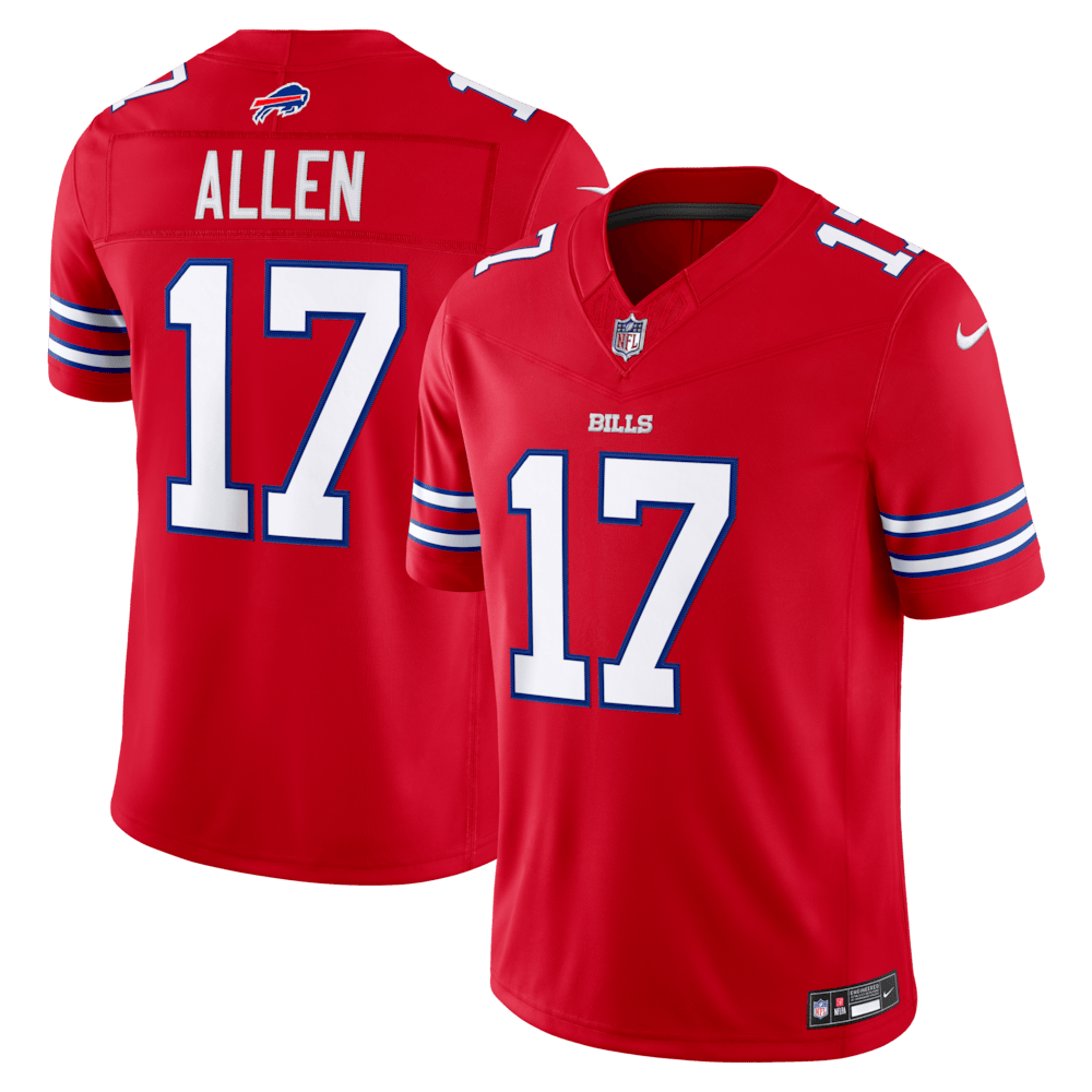 Buffalo Bills Merch - Men's Josh Allen Alternate Vapor F.U.S.E. Stitched Limited Jersey, Red - American Football Gift Ideas
