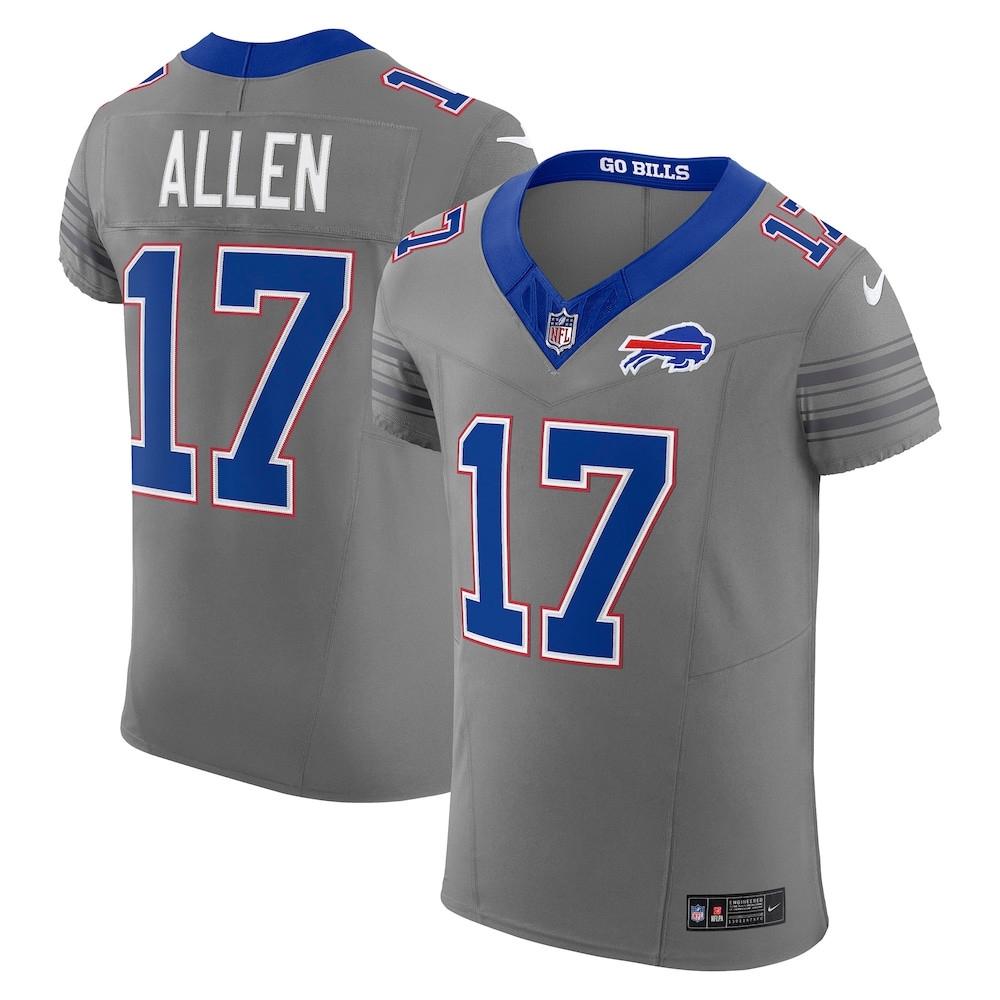 Buffalo Bills Merch - Men's Josh Allen Gray Nickel City Vapor F.U.S.E. Elite Jersey - Birthday Present For Football Fan