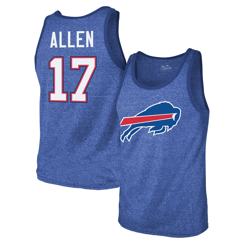 Buffalo Bills Merch - Men's Josh Allen Threads Royal Player Name & Number Tank Top - Majestic - American Football Gift Ideas